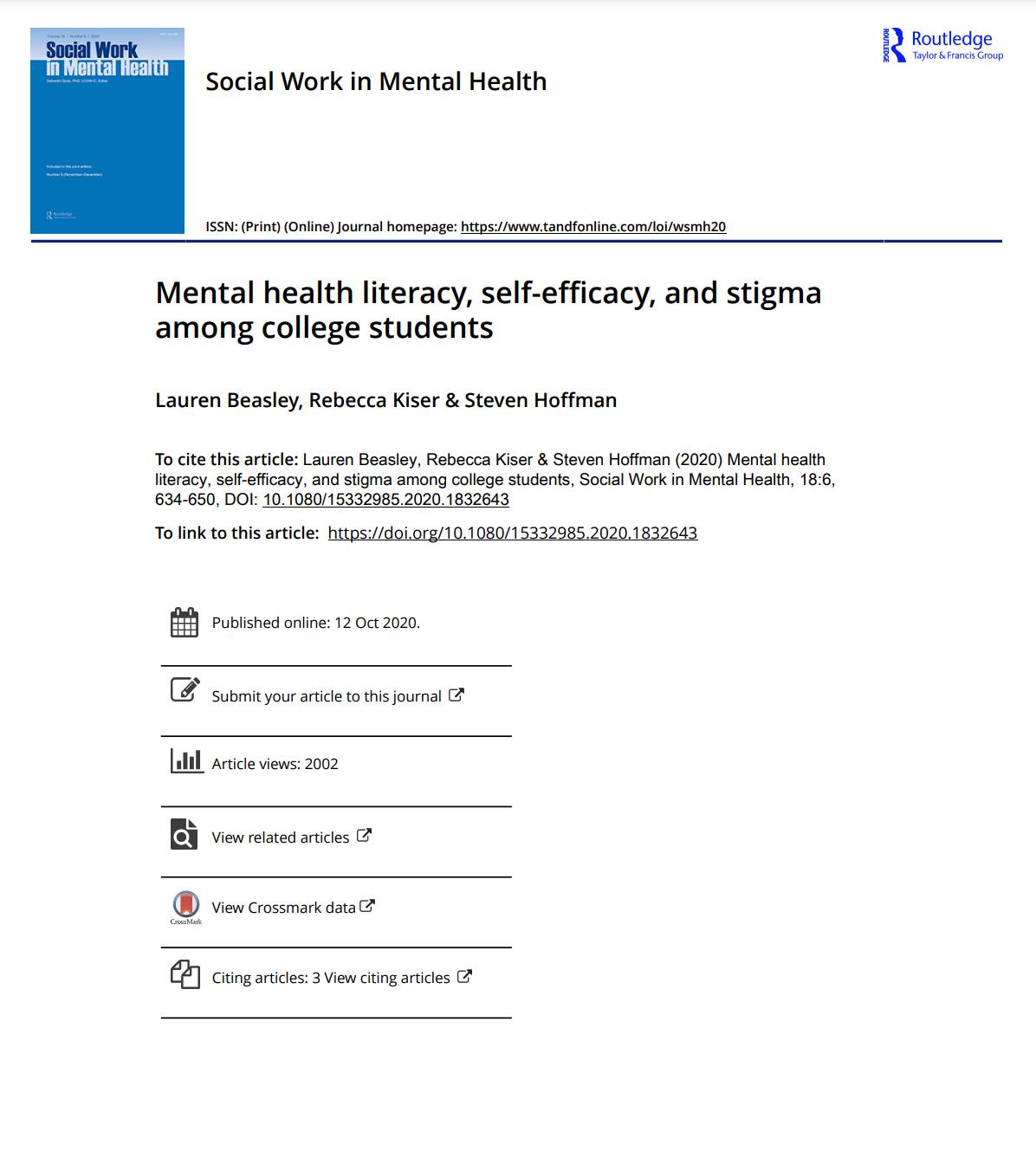 Mental Health Literacy, Self-Efficacy, and Stigma Among College Students